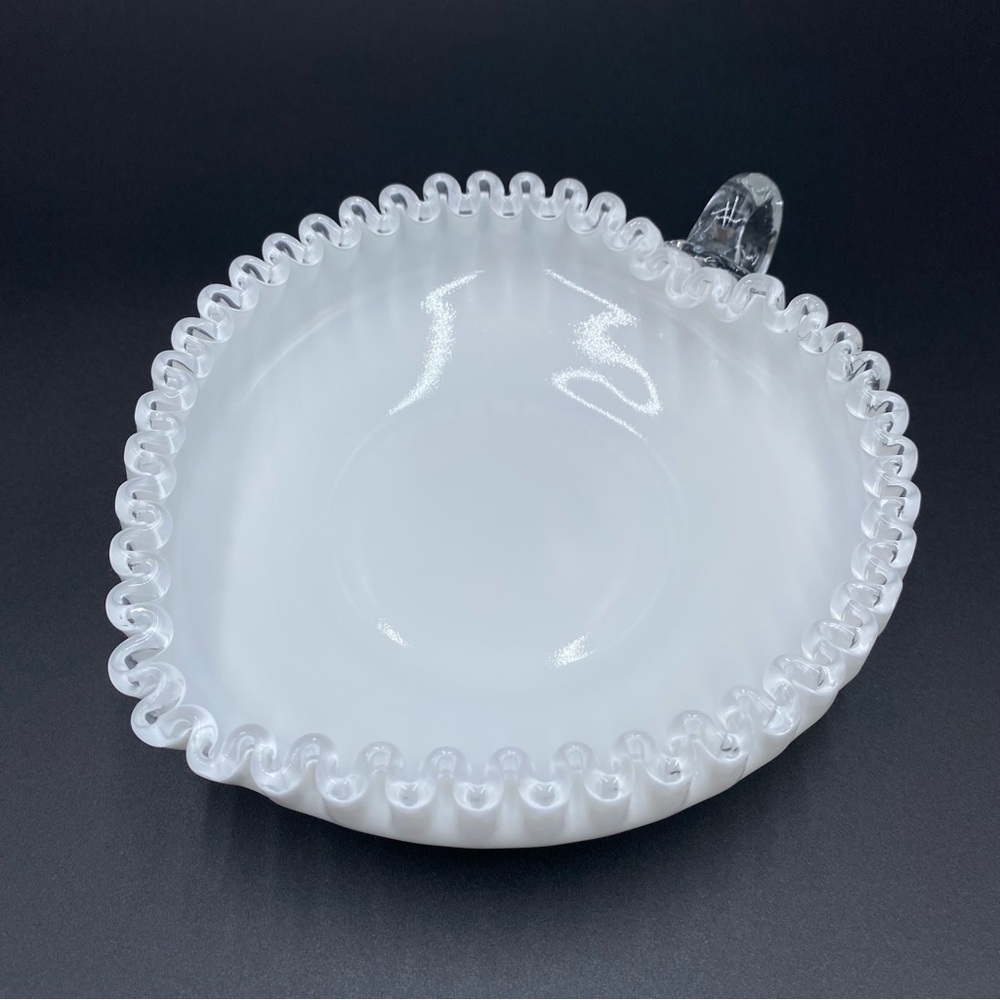 Vintage Fenton White Silver Crest Heart Shaped Nappy Candy Relish Serving Dish